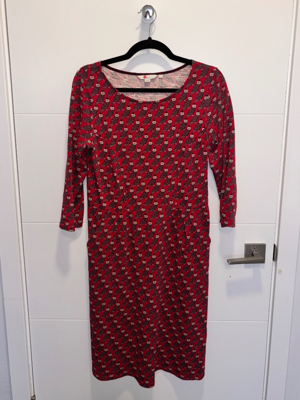Boden Red Owl Print Jersey Midi Dress Size 8R